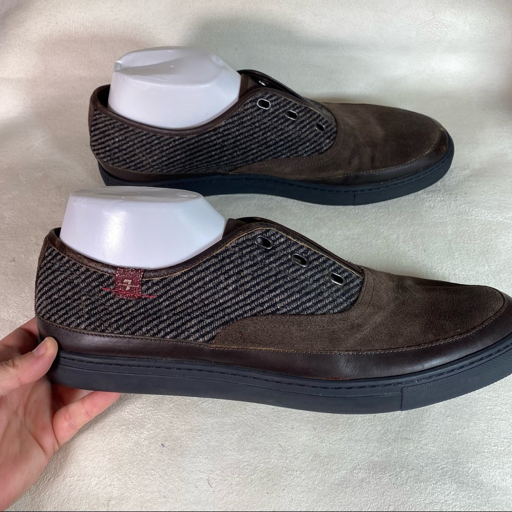 7 for all Man Kind | Brown Suede Leather and Canvas Slip On Sneakers